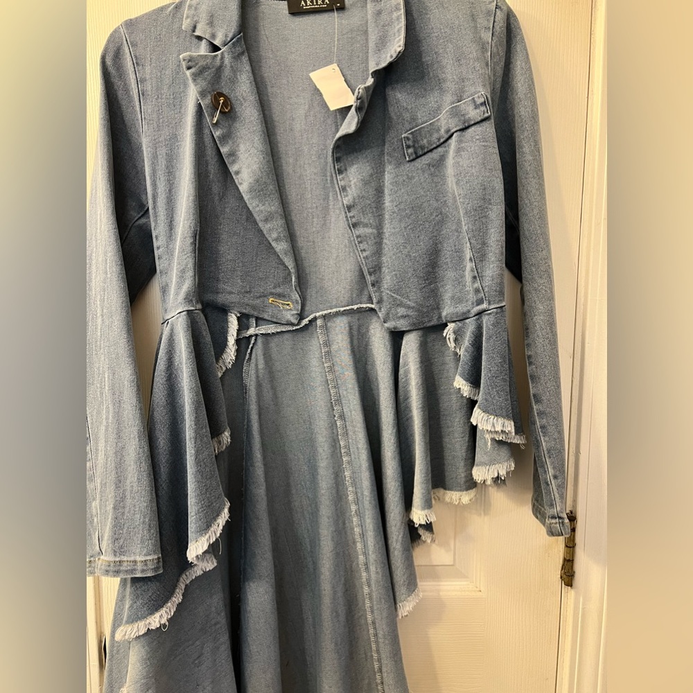 Denim crop blazer